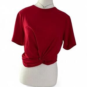 Lululemon Red Scoop Neck Workout T Shirt Twist Knot at The Bottom Women’s Size 4